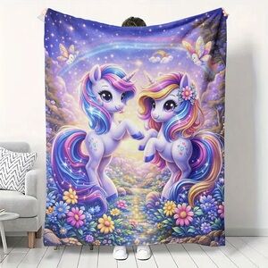 Whimsical Unicorn Throw Blanket - Purple Rainbow Fantasy